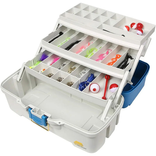 3Tray Tackle Box with Tackle for Fishing Enthusiasts Aqua Blue Tan Color Design Ideal for Organizing Lures and Hooks Perfect fo