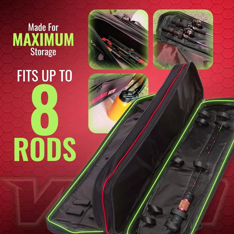 WaterResistant Ice Fishing Rod Case for Portable Storage and Travel Fits 8 Rods TipUps and Lures Ideal for Outdoor Winter Fishi