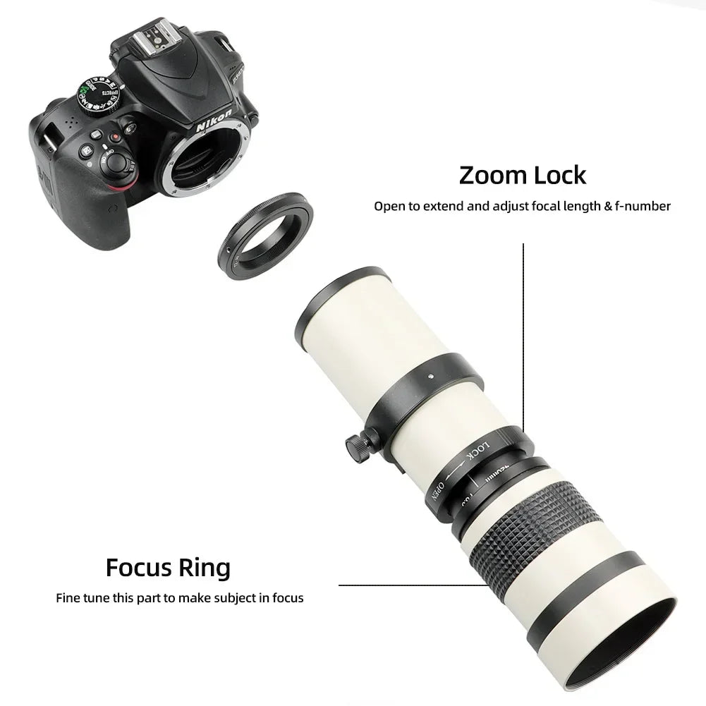 Lightdow 420-800mm F8.3-16 Professional Super Telephoto Manual Zoom Lens with T2 Ring Adapter USA ES Overseas Warehouse Delivery