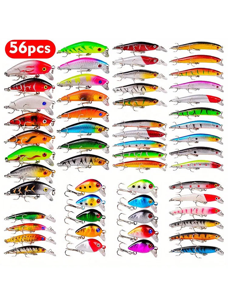56 Piece Multifunction Bait Kit Hooks Crank Baits Spinner