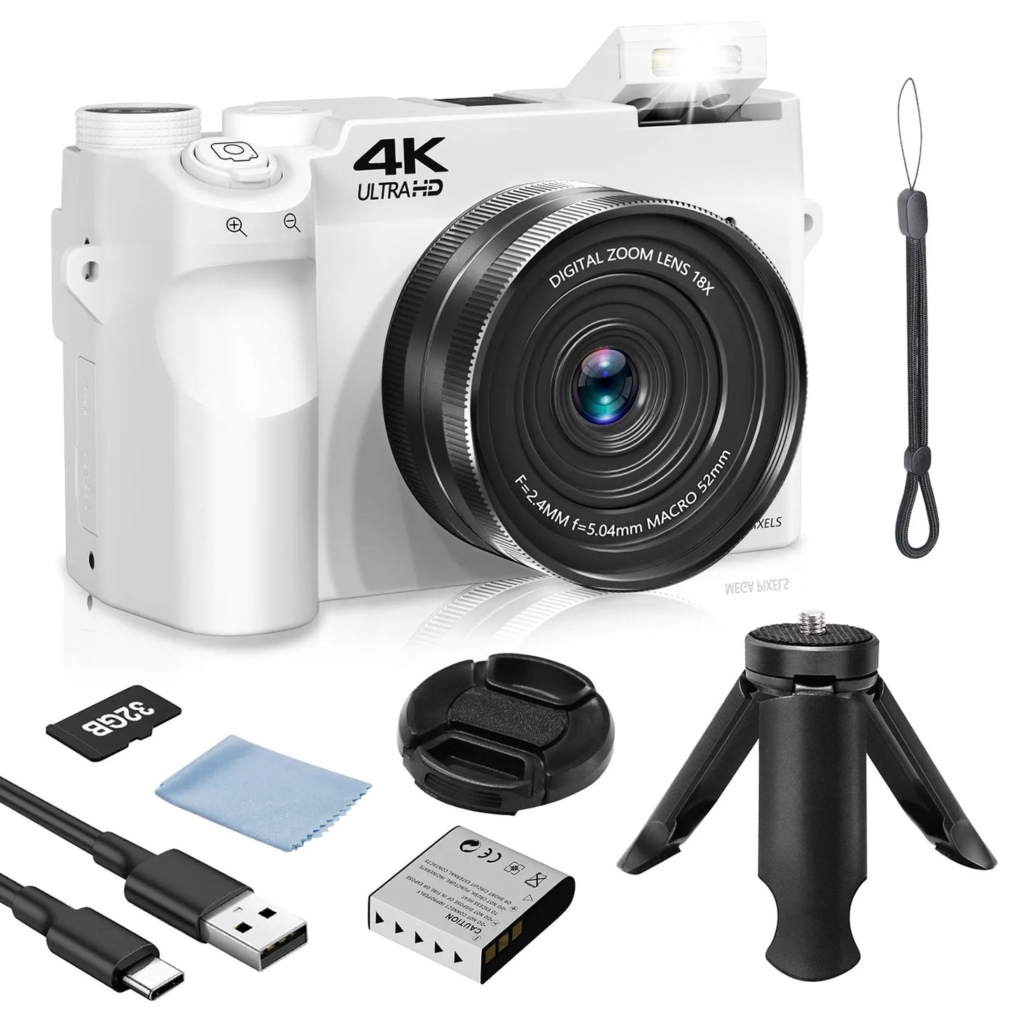 4K Digital Camera 75MP Autofocus Anti Shake 18X Zoom