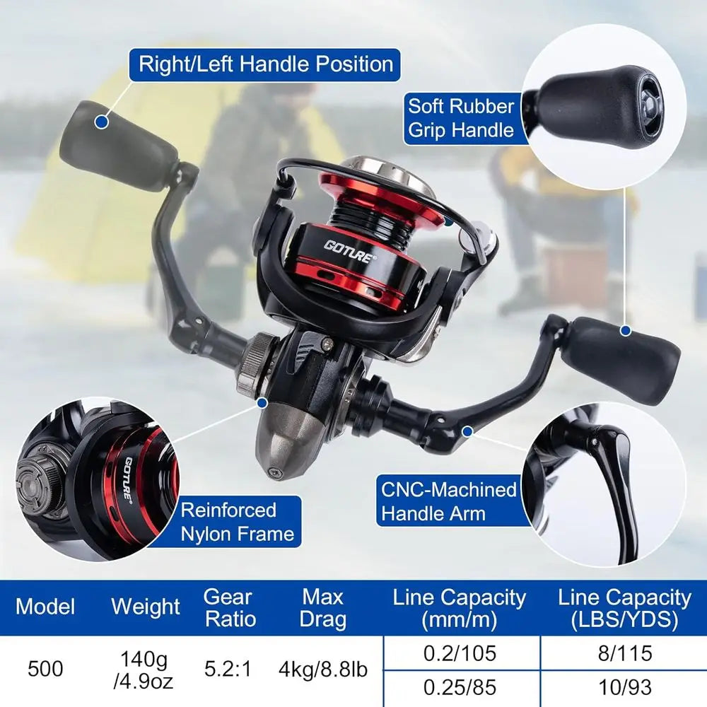 Ice Fishing Rod and Reel Combo with Carry Bag, 24''Medium Spinning Ice Fishing Pole, 58Pcs Jigs & Lures with Storage Box, Line,F