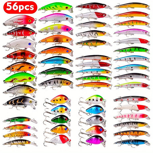 56 Piece Multifunction Bait Kit Hooks Crank Baits Spinner