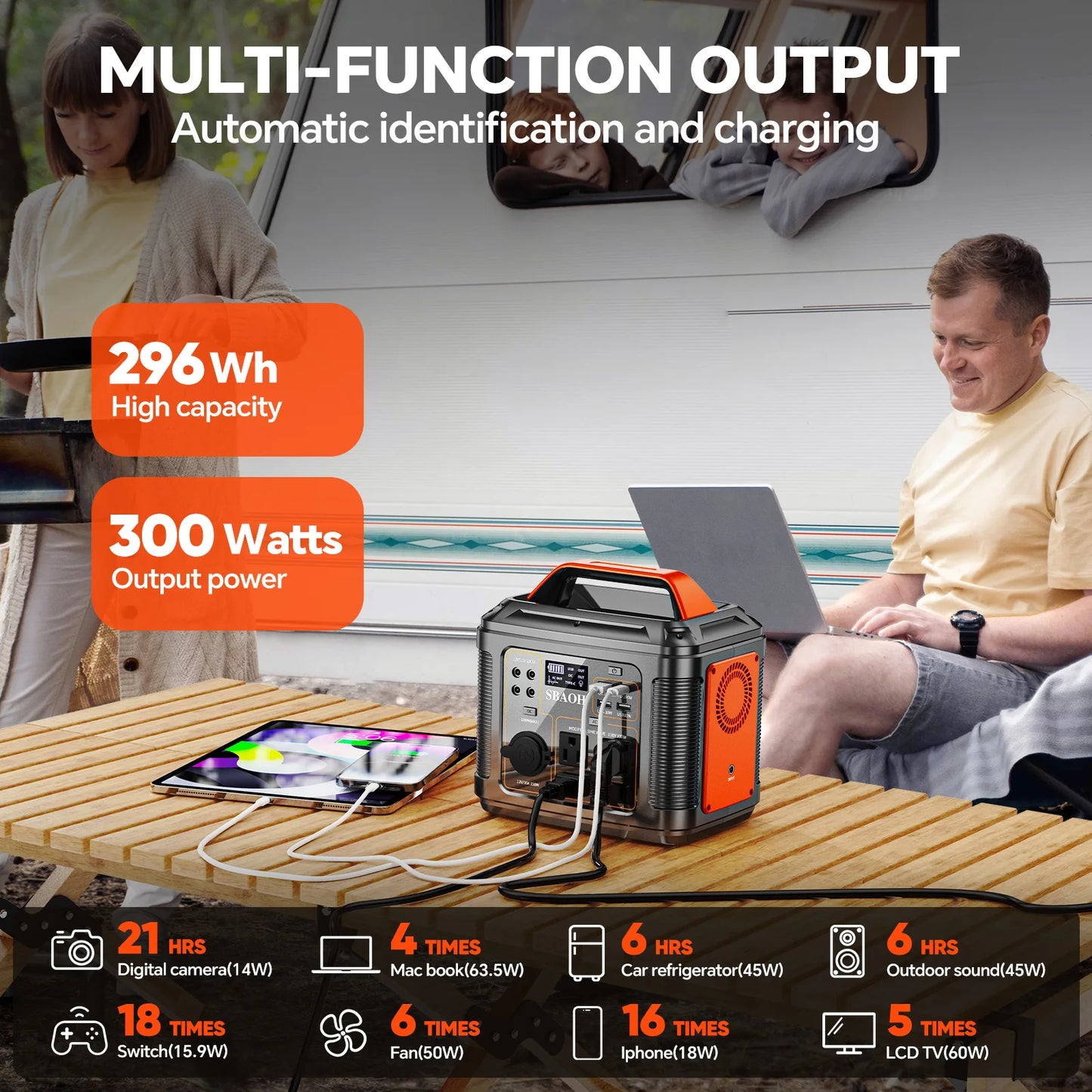 300W Portable Power Station 296Wh Solar Generator Black
