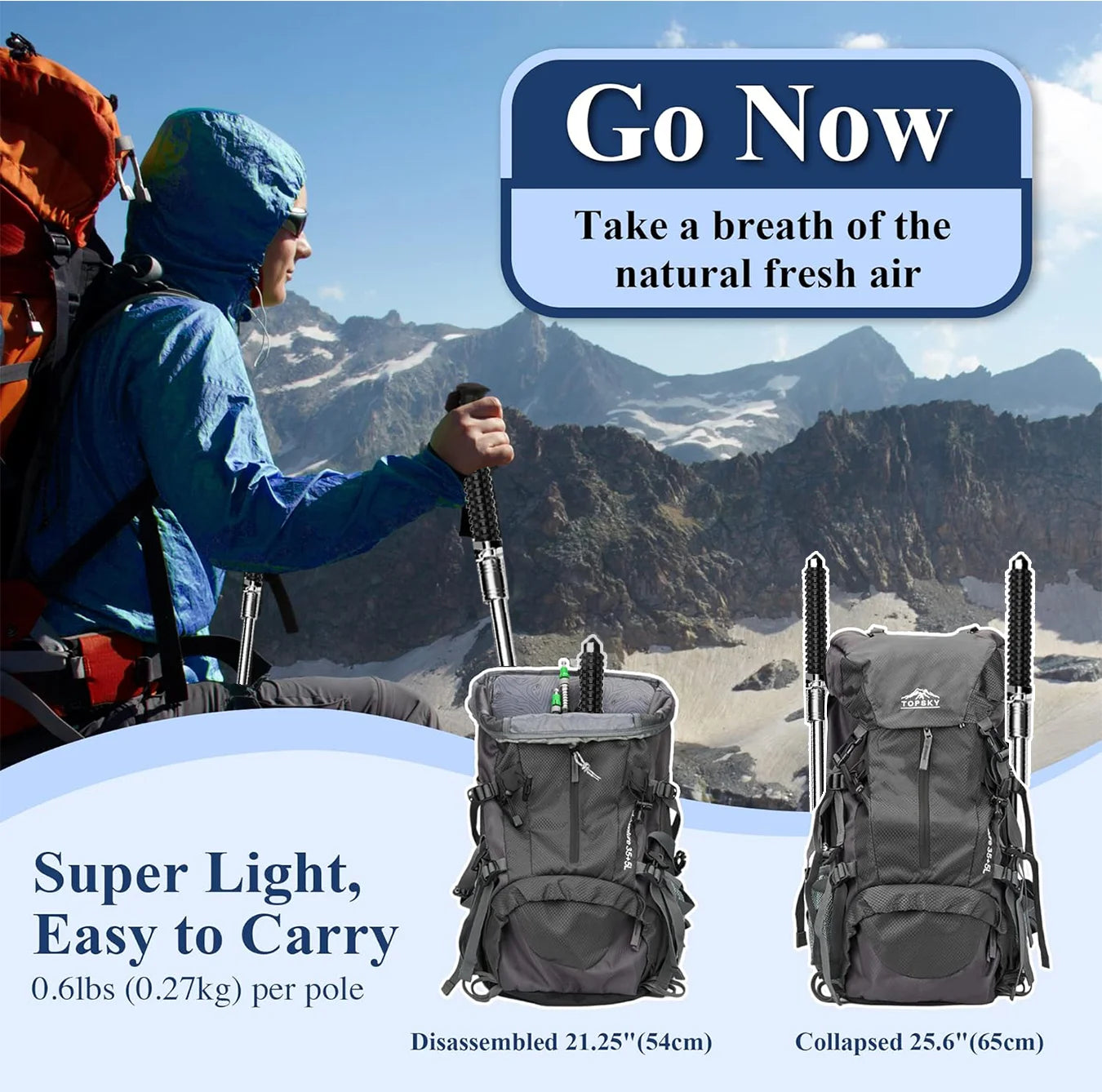 Multi-functional Trekking Pole Ultra-lightweight Adjustable Trekking Pole - Multi-purpose Foldable Hiking Aid (3 Sizes) Foldable