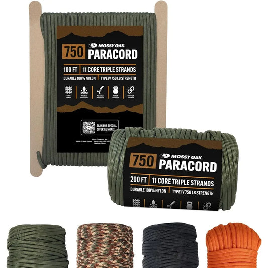 Mossy Oak Paracord Rope 750 with 11 Inner Strands Durable Survival Gear for Camping Hunting Fishing and Hiking Adventures 4mm H