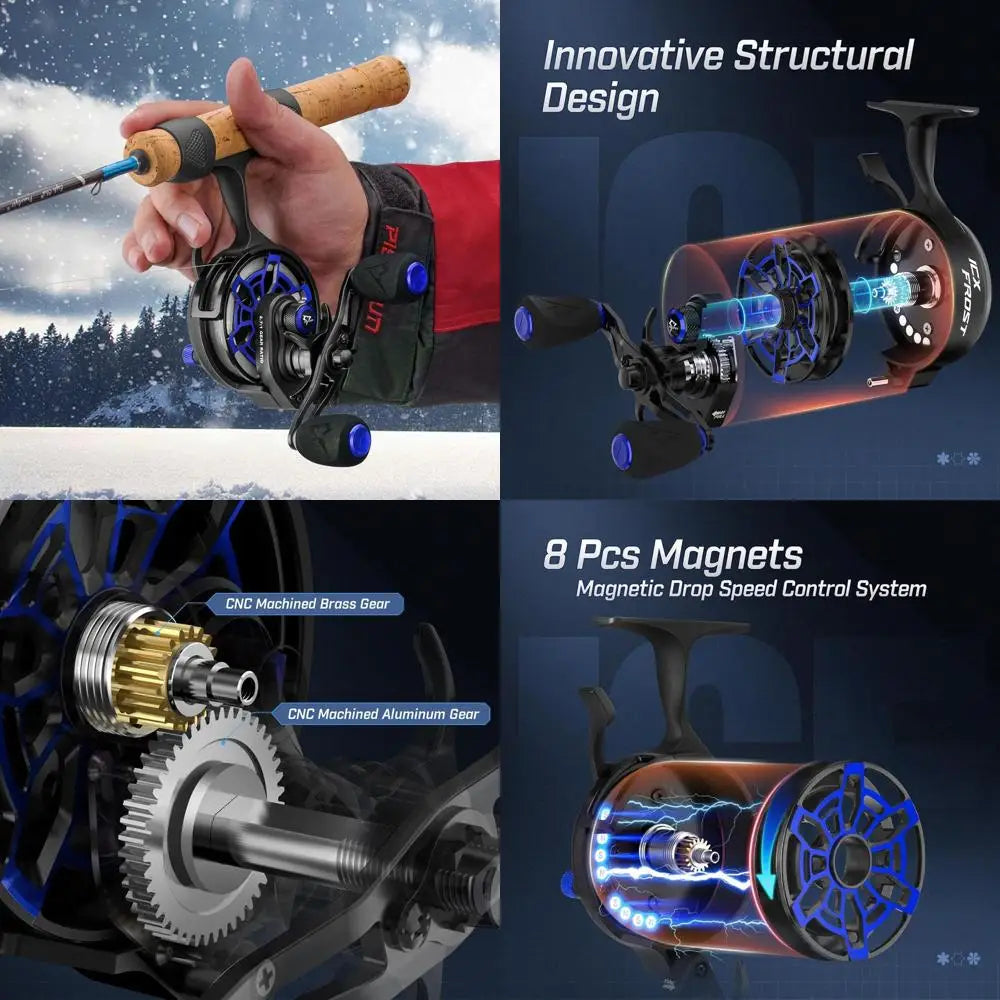 ICX Frost Ice Fishing Reel, Innovative Structure Design, Magnetic Drop System Inline Ice Reel, No line Twist, Large Spool Diamet