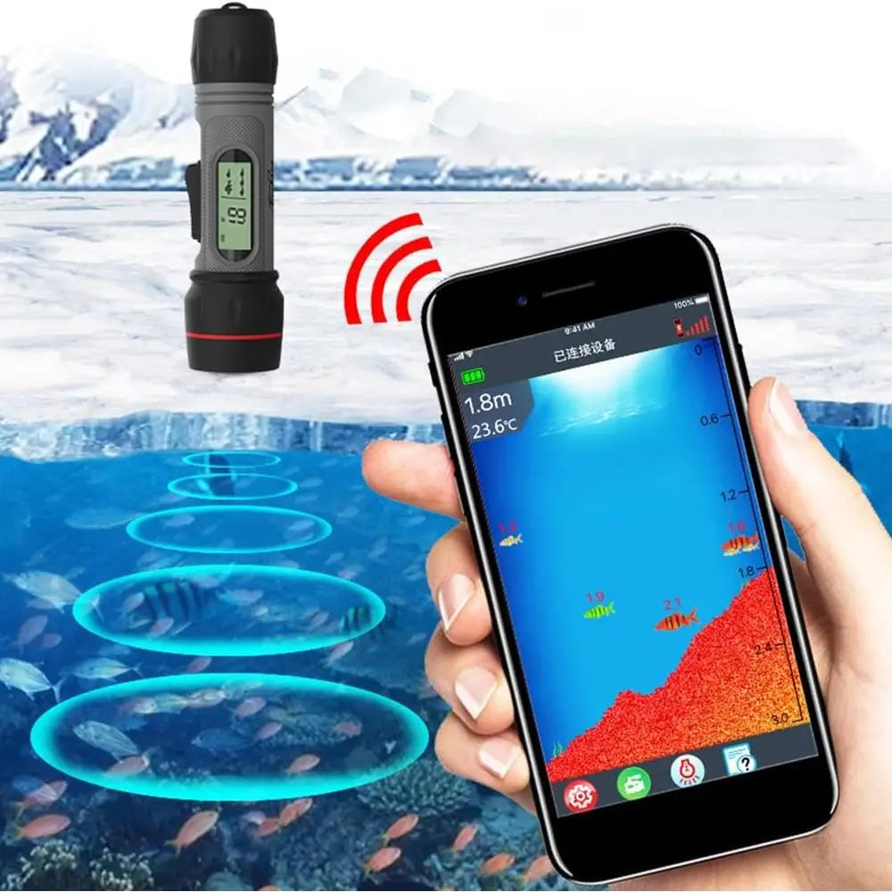 Fish Depth Finder Handheld Fish Finder Waterproof Sonar Fish Finder for Ice Fishing, Black