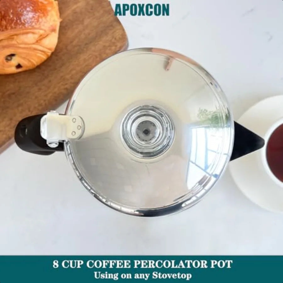 Stainless Steel Coffee Percolator Pot Glass Knob Stovetop