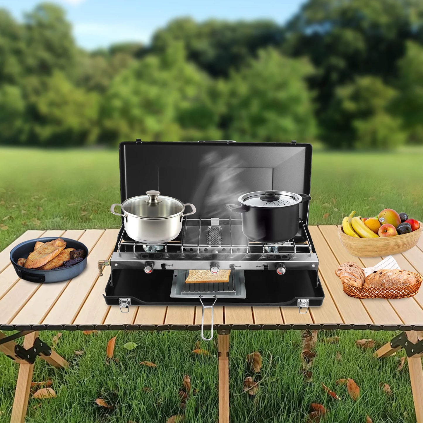 Three Burner Portable Camping Stove Foldable Tabletop Grill