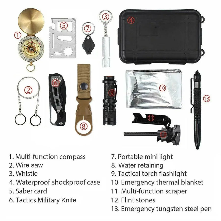 14 In 1 Survival Kit Camping Tactical Tools SOS EDC Case