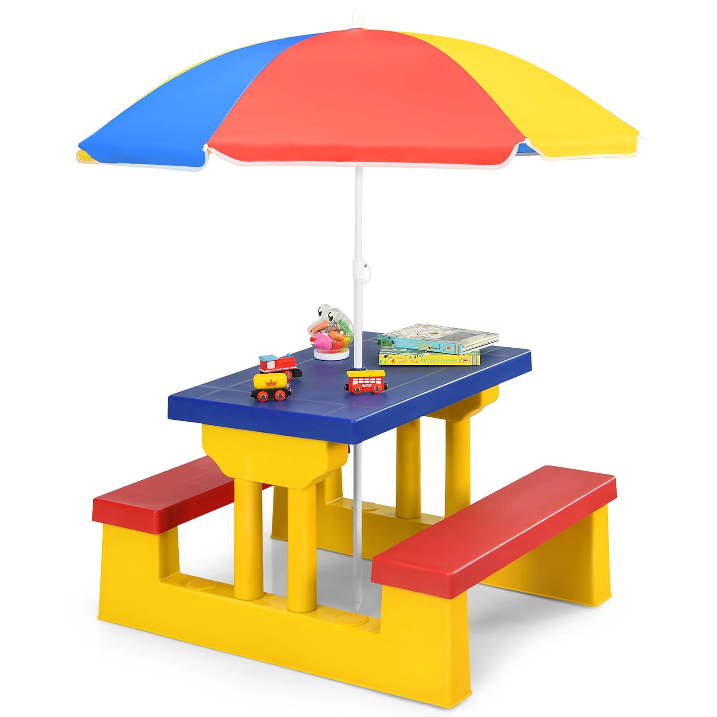 Kids Picnic Table Set With Removable Umbrella Outdoor