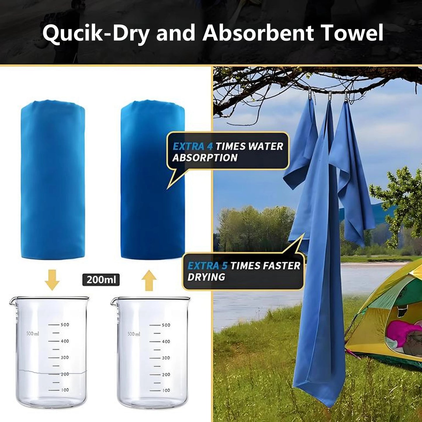 Quick-Drying Microfiber Camping Towel Super Absorbent Gym/Swimming Towel 40x80cm Lightweight Sports/Beach/ Travel Towels