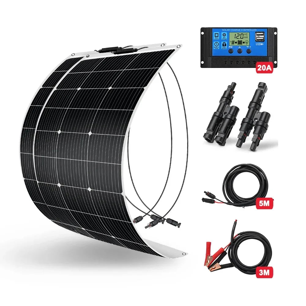 DOKIO 18V 200W/200W set Flexible Solar Panels Waterproof Monocrystalline Solar Panel Camping RV Home Charge 12V
