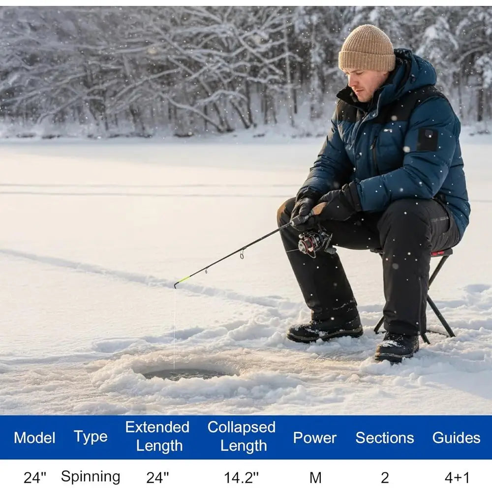 Ice Fishing Rod and Reel Combo with Carry Bag, 24''Medium Spinning Ice Fishing Pole, 58Pcs Jigs & Lures with Storage Box, Line,F