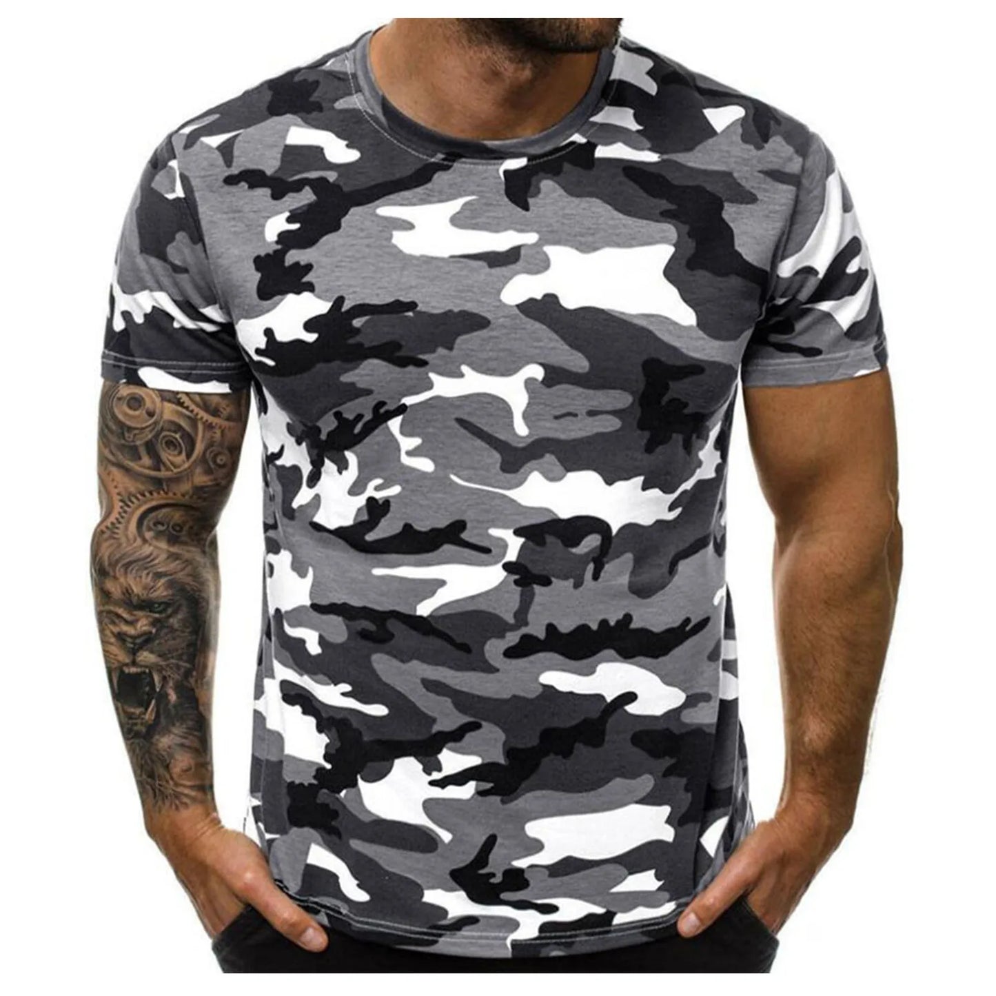 Mens Casual Round Neck Camouflage Short Sleeve Tee