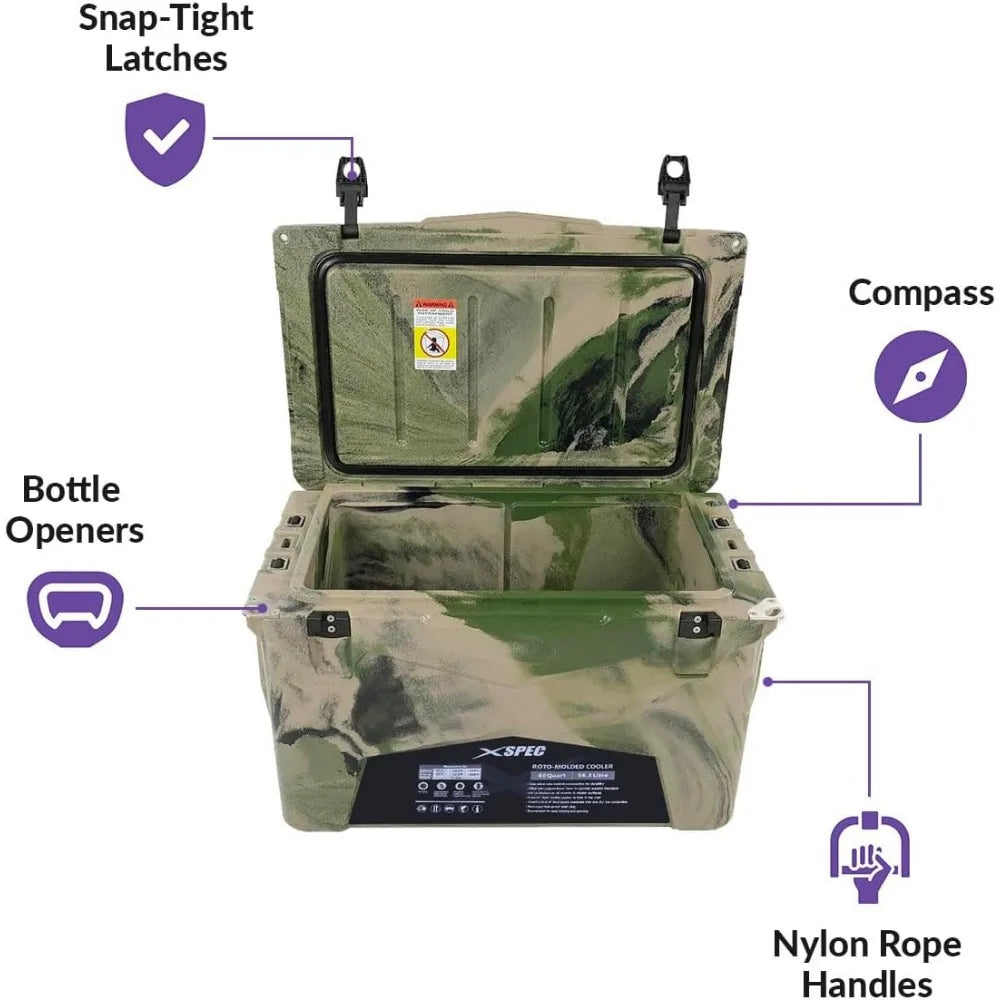 60 Qt XL Roto Molded Camping Cooler Ice Chest Pro Elite