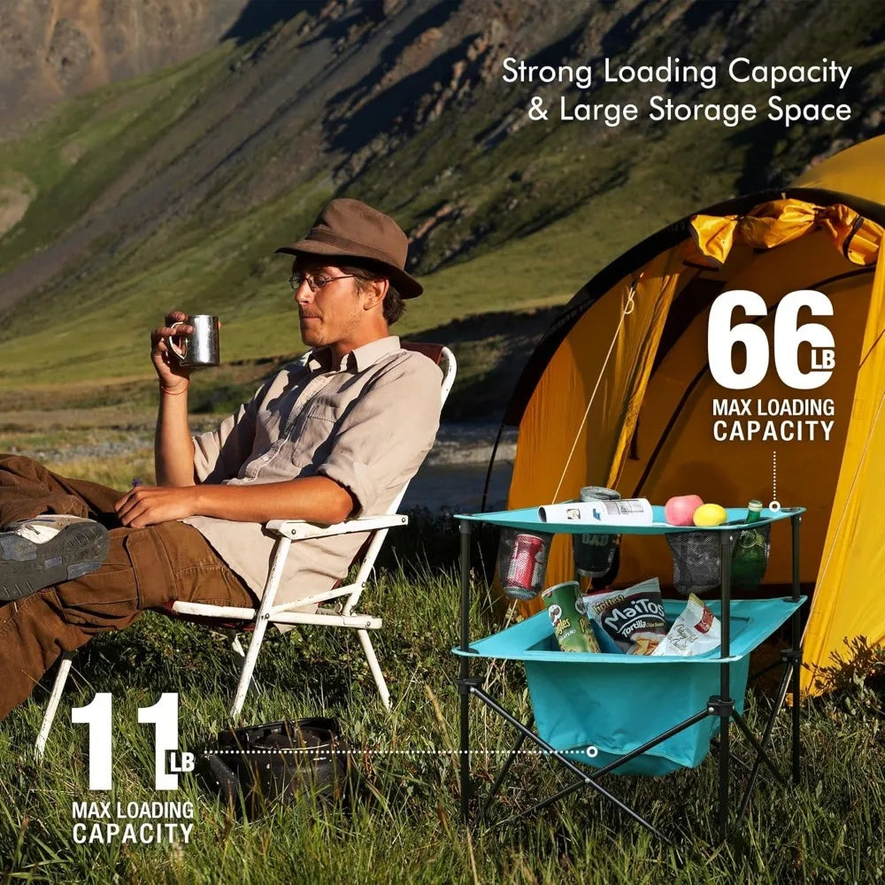 Portable Camping Picnic Table, Lightweight Folding Beach Table with 4 Cup Holders and Carry Bag for Camp